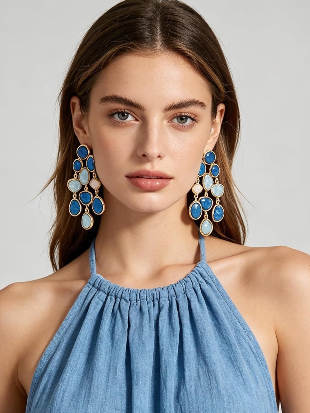 Gilded Sapphire Blue Chandelier Earrings